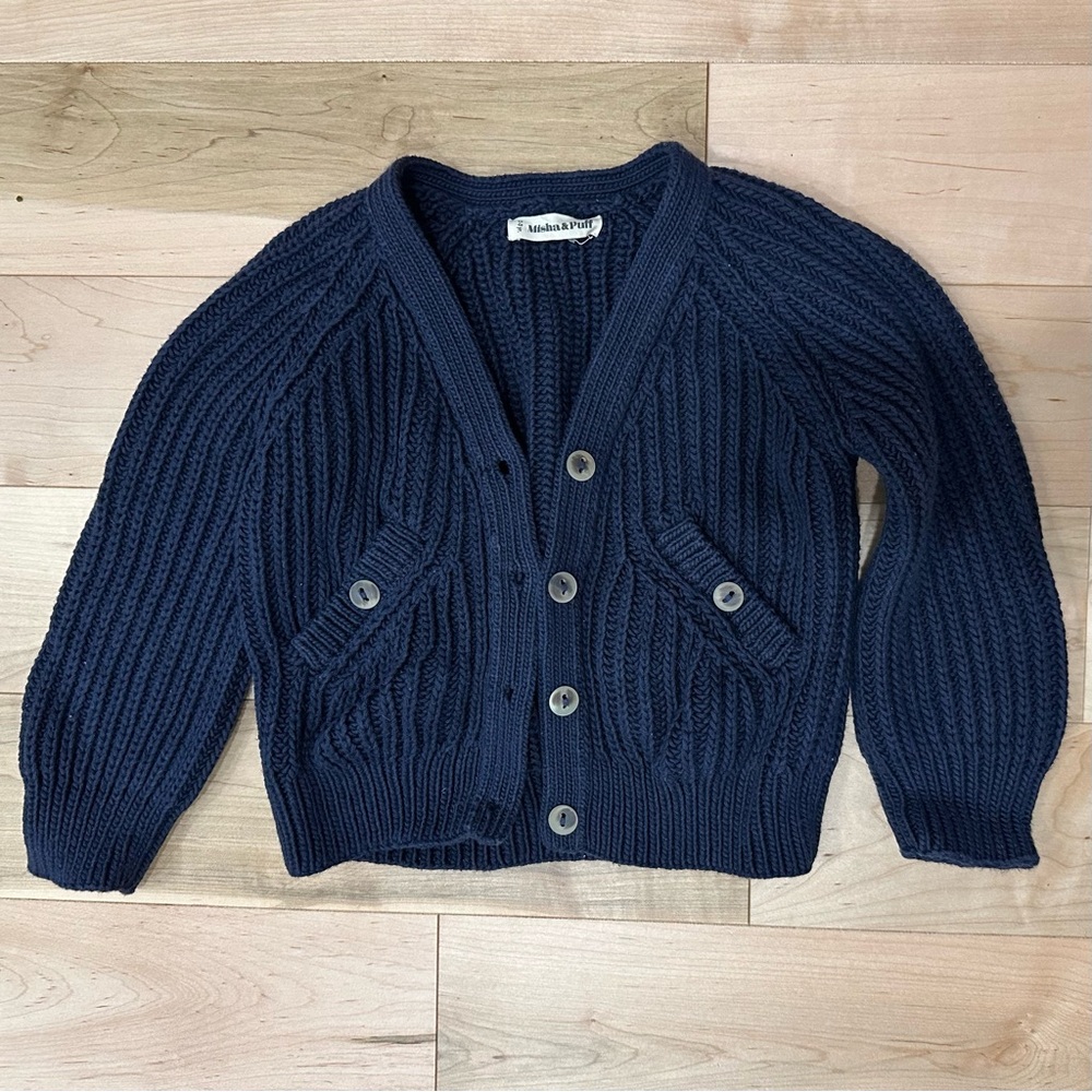 Misha and Puff Cotton Fisherman Cardigan in Navy Blue